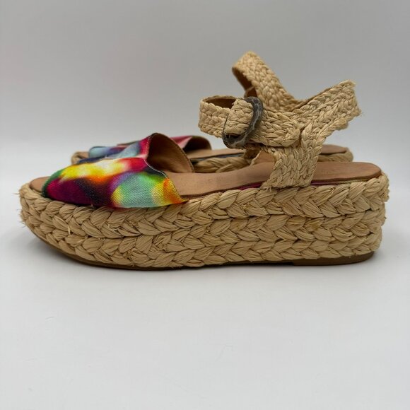 Robert Clergerie Womens Platform Sandals With Raffia Soles & Colorful Canvas - Picture 3 of 13